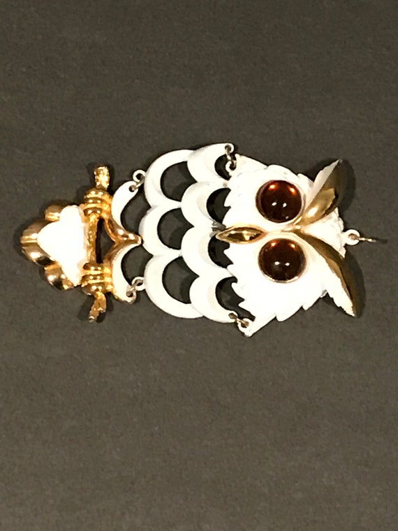 Owl on a Branch White/Gold Metal Owl Bird Pendant… - image 4