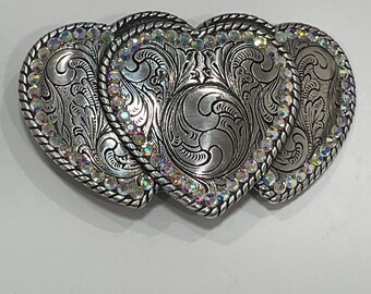 NOCONA Canada Women\'s Belt Triple Hearts Silver Buckle with Crystals Size-34 s-l400.jpg main image 4