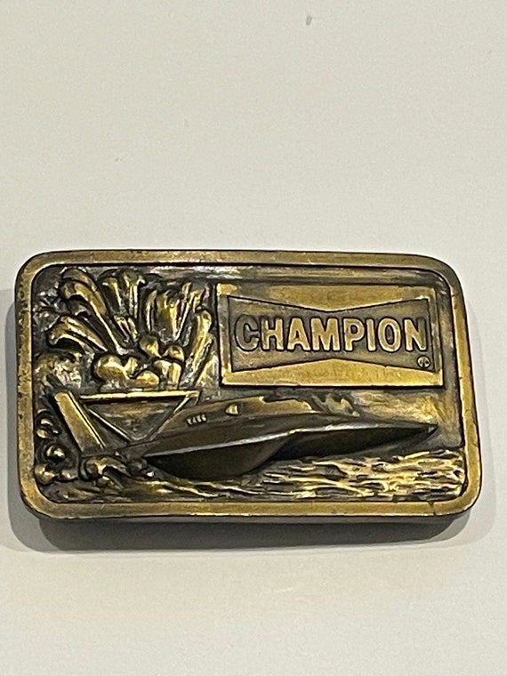 Champion Hydroplane Boat Racing Brass Belt Buckle 