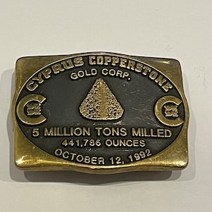 CYPRUS COPPERSTONE GOLD Corp Solid Brass Belt Buckle 1992 Vintage Unique Rare