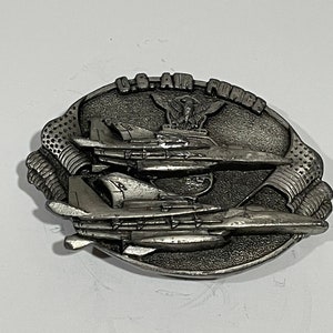 US AIR FORCE Fighter Jets Bergamot Brass Works Belt Buckle 1982 Vintage Unique Rare