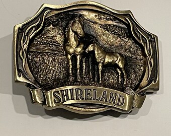 Shireland Horse & Colt Solid Bronze Belt Buckle 1987 VINTAGE UNIQUE RARE