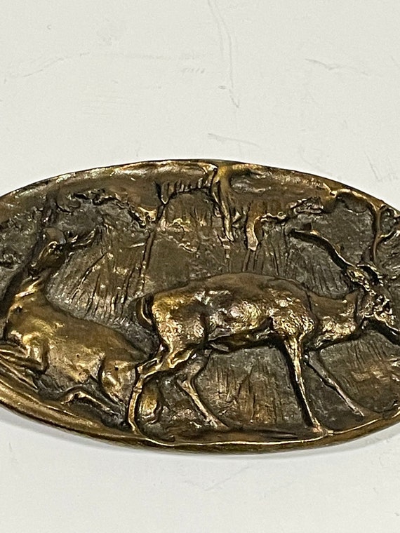 Elk Deer Adezy Denver Brass Metal Oval Belt Buckl… - image 2