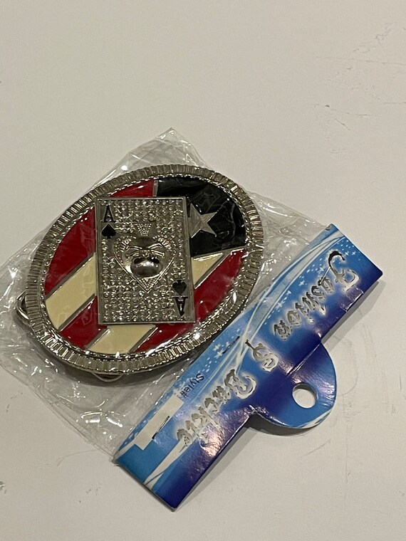 Skull Ace of Spades on Puerto Rico Flag Rhinestones M… Gem