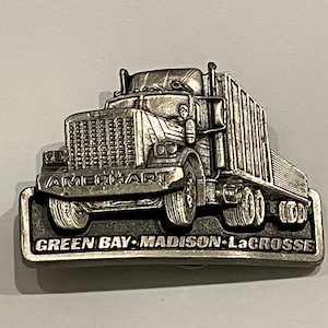 AMERHART Green Bay Madison Lacrosse Semi Truck Pewter Belt Buckle Vintage Unique Rare