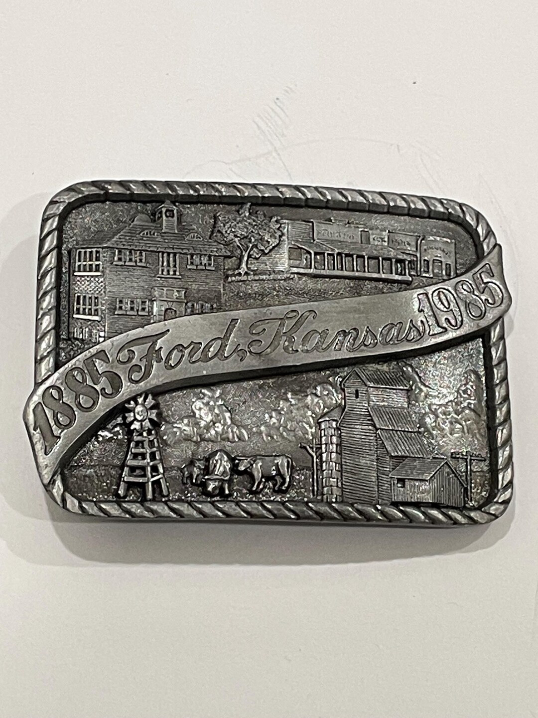 FORD KANSAS CENTENNIAL Silver Tone Heavy Netal Belt Buckle Limited ...