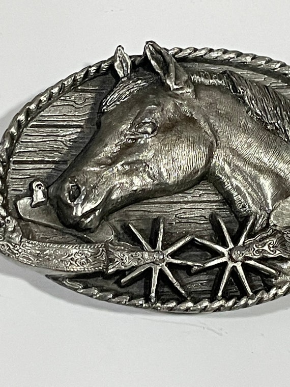 Horse Head Spur Pewter Metal Belt Buckle Siskiyou… - image 2