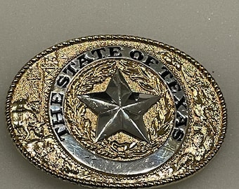 The State of TEXAS Gold Silver Color Solid Brass Belt Buckle Vintage Unique Rare