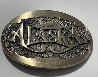 ALASKA State ADM Solid Brass Belt Buckle Vintage Unique Rare