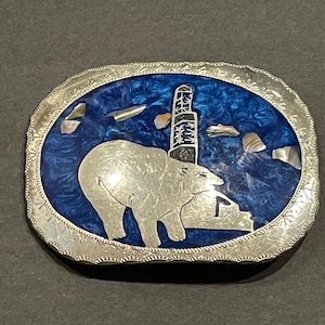 POOL ARCTIC ALASKA Polar Bear Metal Custom Made Belt Buckle Vintage Unique Rare