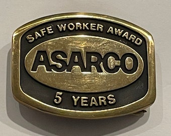Anacortes ASARCO 5 Years Safe Worker Award Solid Brass Belt Buckle 1987 Vintage Unique Rare