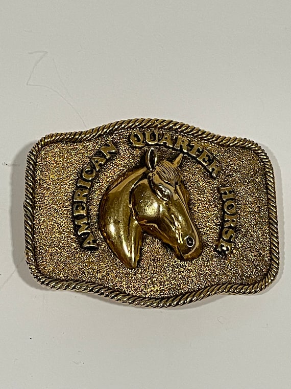 American Quarter Horse Gold Tone Metal Belt Buckle