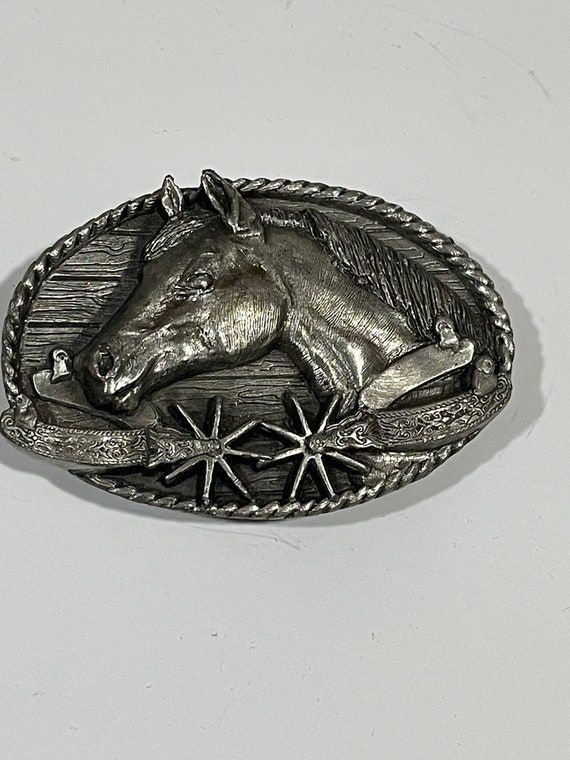 Horse Head Spur Pewter Metal Belt Buckle Siskiyou… - image 1