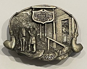 The Tinder Box Pewter Metal Belt Buckle Arroyo Grande Buckle 1982 Limited Vintage Unique Rare