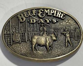 BEEF EMPIRE Days ADM Solid Brass Belt Buckle Vintage Unique Rare