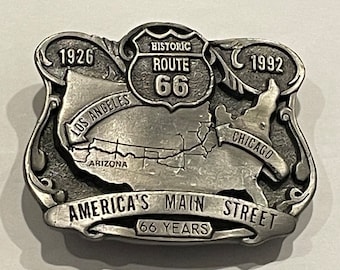 ROUTE 66 AMERICAS MAIN Street 66Years Pewter Belt Buckle Limited Vintage Unique Rare