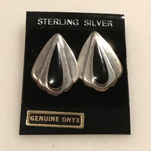 Sterling Silver 925 Genuine Onyx Earrings New.VINTAGE UNIQUE RARE