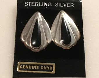 Boucles d’oreilles en argent sterling 925 Véritable onyx Nouveau.VINTAGE UNIQUE RARE