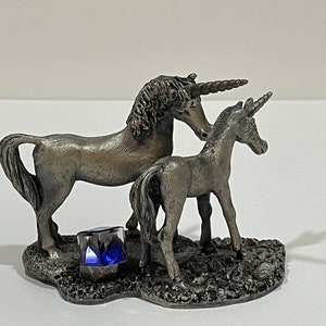 Spirits of the Forest Unicorn Pewter Crystal Figurine Signed Roger Gibbons Great Britain VINTAGE UNIQUE RARE