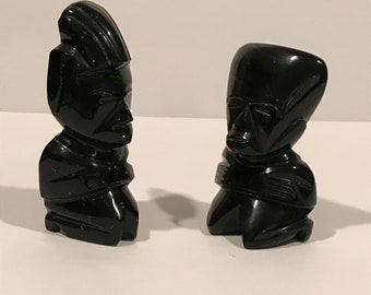 Easter Island Moai Statue Black Stone Bookends VINTAGE UNIQUE RARE