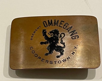 OMMEGANG Lion Brewery Cooperstown N.Y. Cooper Metal Belt Buckle Vintage Unique Rare