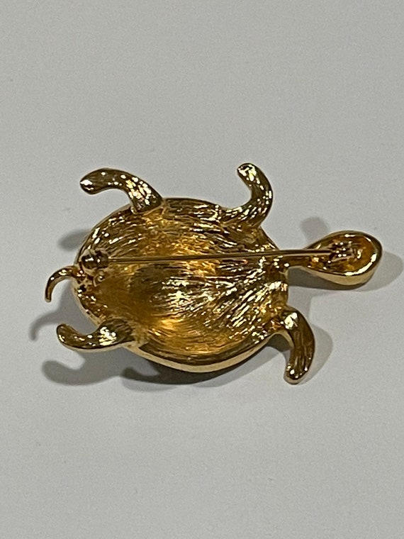 Floral Turtle Enamel Gold Tone Metal Brooch Pin V… - image 5