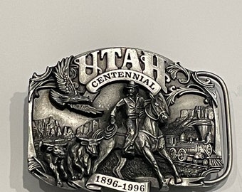 UTAH CENTENNIAL 1896-1996 100 Year Pewter Metal Belt Buckle Limited Edition Vintage Unique Rare