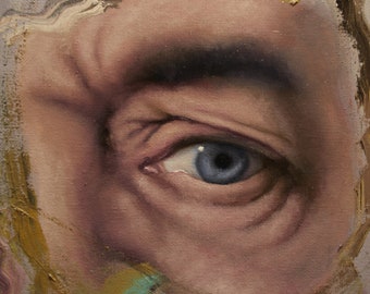 ORIGINAL portrait d'oeil inhabituel peinture à l'huile surréalisme toile art mural décoration cadeau insolite figure abstraite homme moderne masculin contemporain