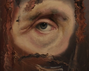 ORIGINAL oeil d'homme portrait masculin peinture à l'huile réalisme surréalisme toile art mural décoration cadeau insolite figure abstraite moderne contemporain