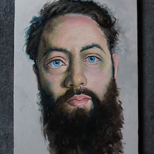 ORIGINEEL blauwe ogen mannelijk portret olieverfschilderij canvas muurkunst interieur ongebruikelijk cadeau abstract impressionistisch figuur modern oneven eigentijds