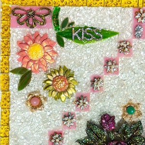 Unique mosaic art multi media wall art stained glass vintage jewelry upcycled home decor hand made gift one of a kind