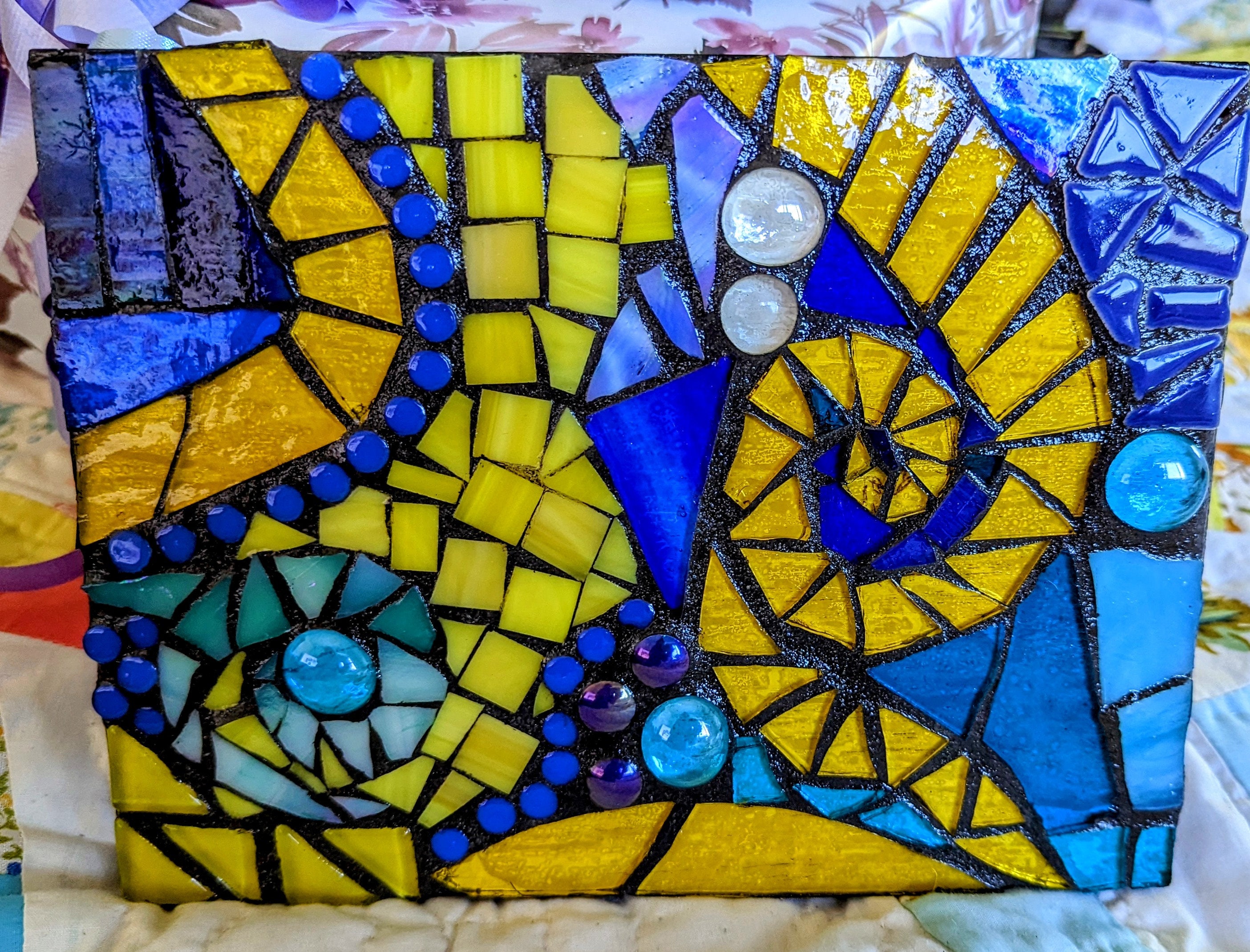 Unique Stained Glass Mosaic Wall Art Handmade Upcycled Wooden Base ...