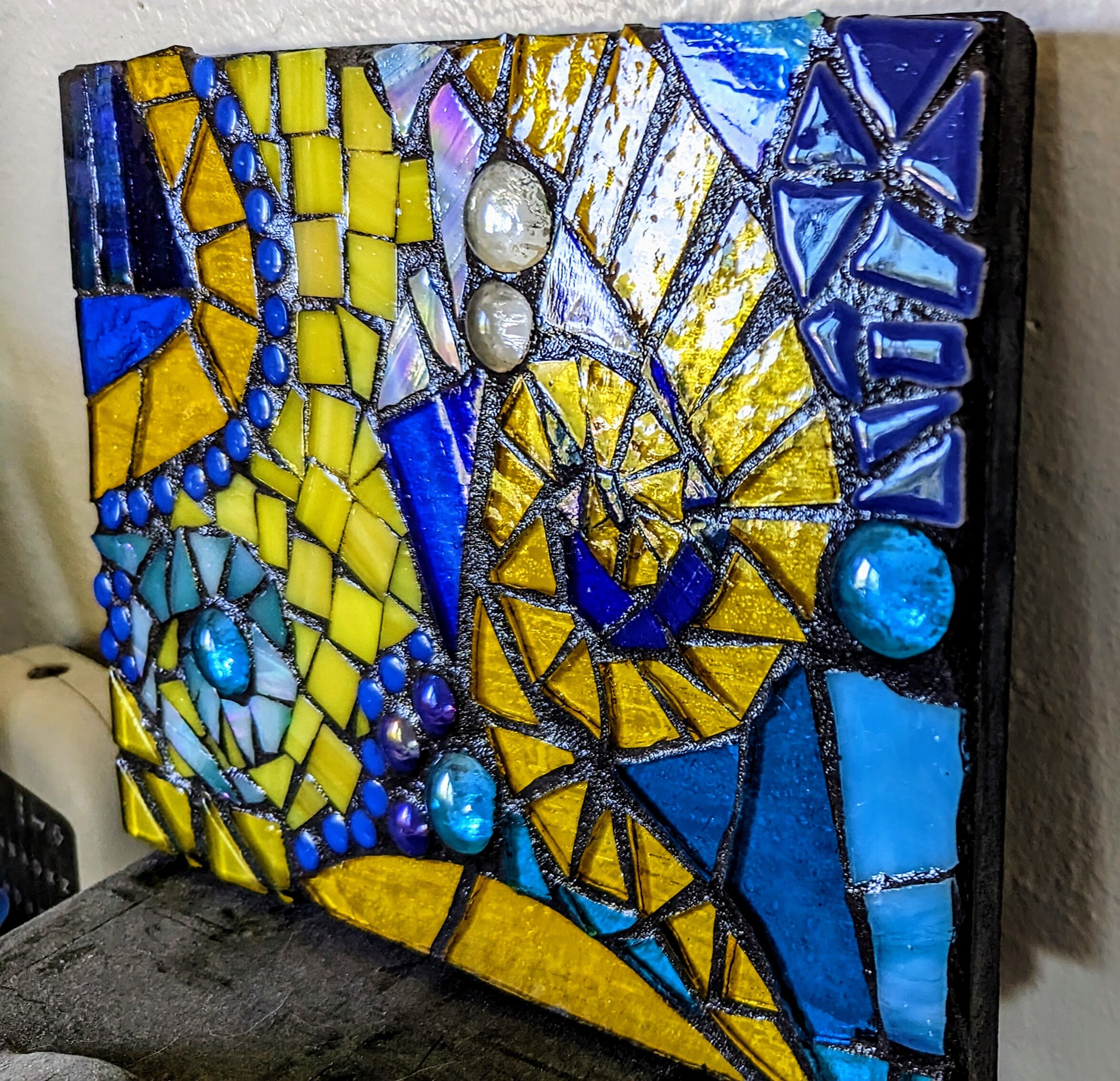 Unique Stained Glass Mosaic Wall Art Handmade Upcycled Wooden Base ...