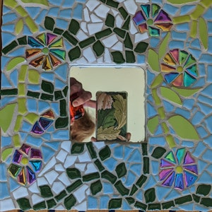 Unique mosaic mirror wall art home decor handcrafted decorative mirror handmade gift floral mosaic upcycled  wall hanging ceramic tile