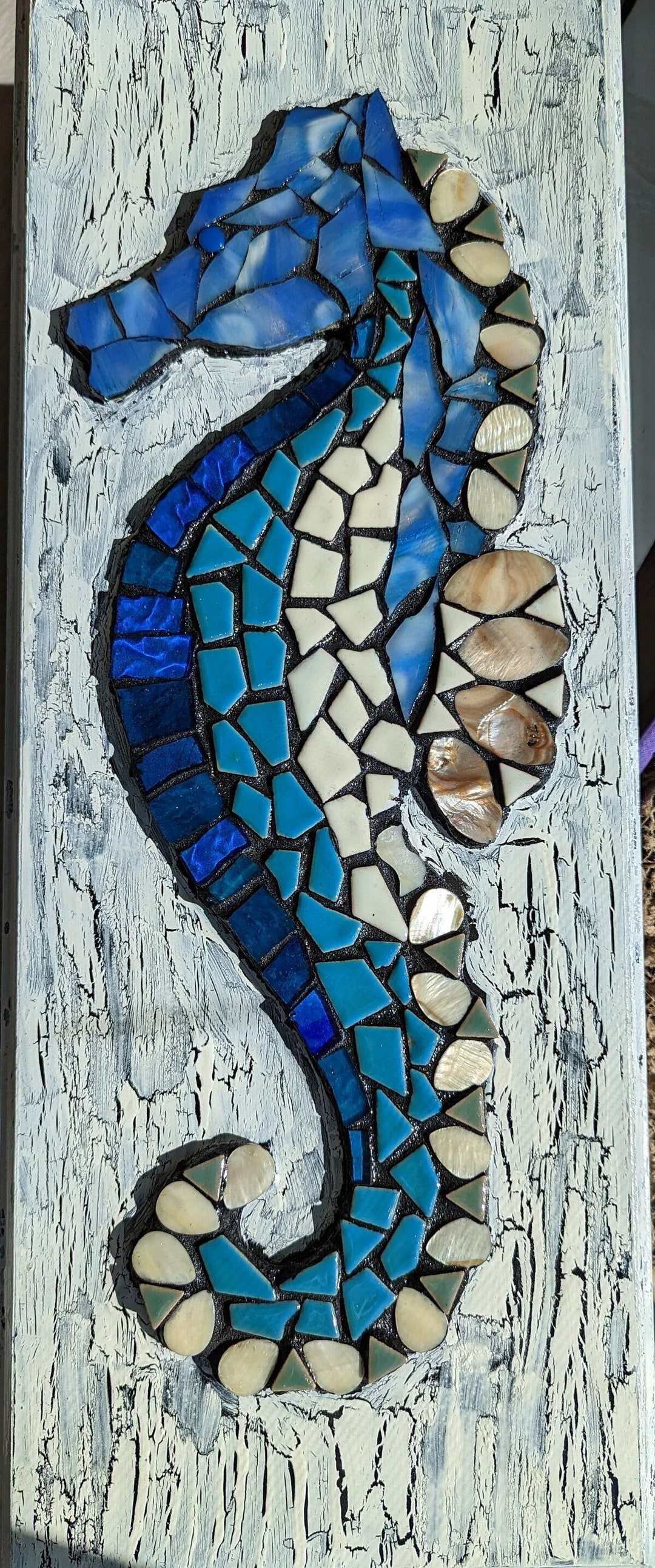 Wood Mosaic Seahorse Shell Wall Plaque main image 0