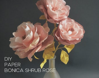 Crepe paper Bonica shrub Rose tutorial - 30 pages step-by-step PDF instructions