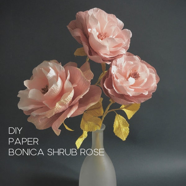 DIY crepe paper Bonica shrub Rose tutorial - 30 pages step-by-step PDF instructions