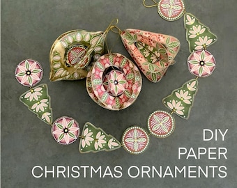 Christmas tree paper ornaments set of 3, Vintage style festive decoration, Cutting machine files