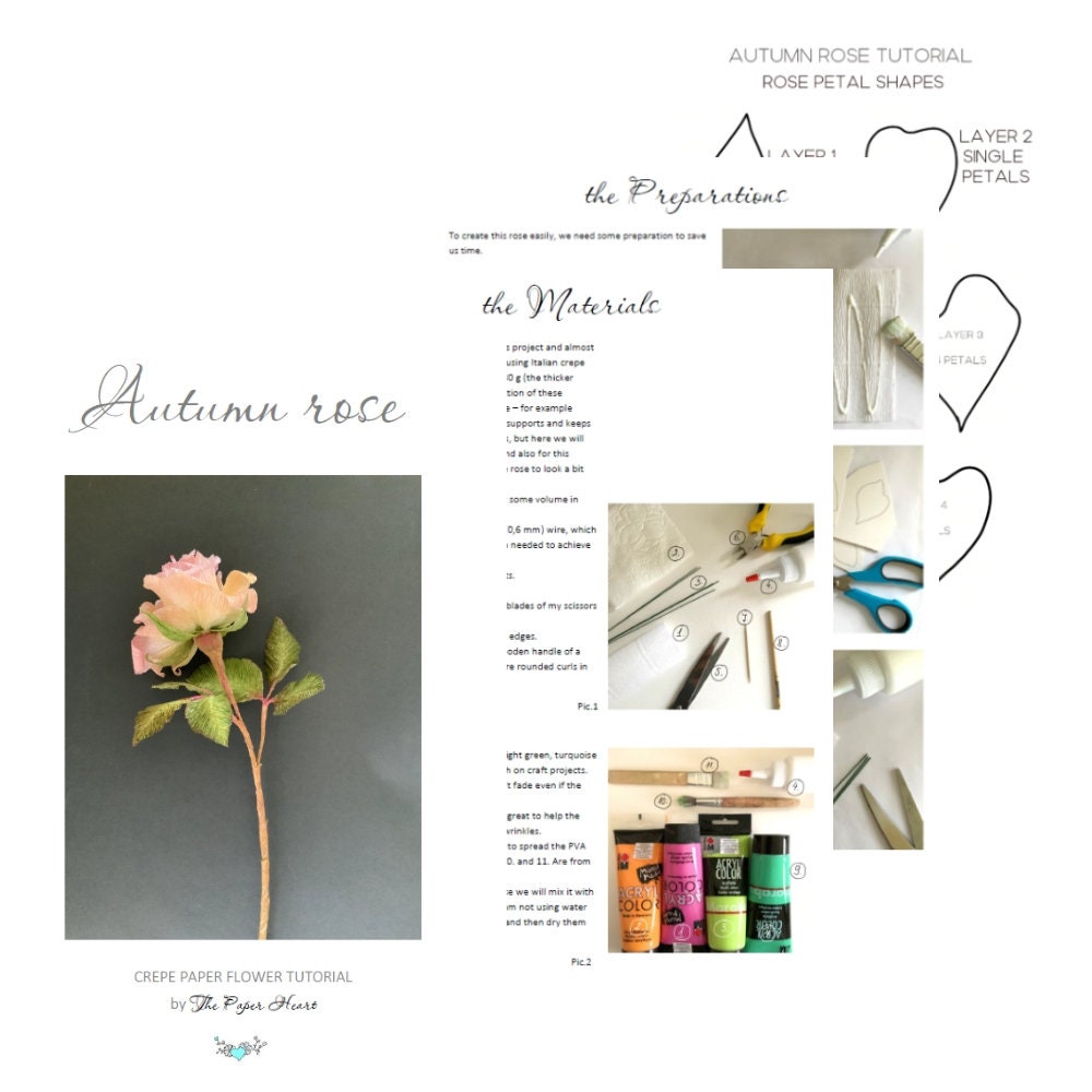 Crepe Paper Autumn Rose Printable Tutorial and Templates, Flower Files ...