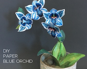 Blue paper orchid templates + tutorial, Faux flower arrangements