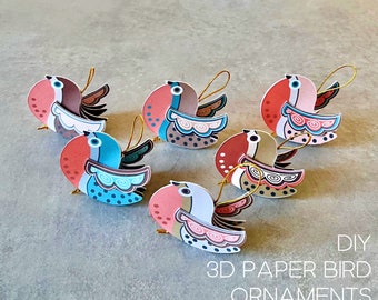 3D Paper Robin Ornaments: DIY Christmas Decoration (Digital Download, Set of 6 Templates)