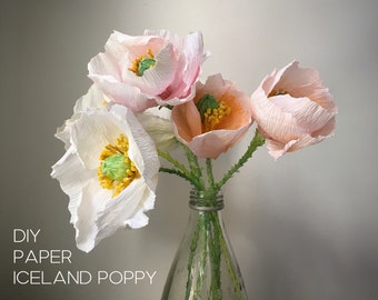 Crepe paper Iceland poppy tutorial, Romantic home decoration - papercraft gift for her, DIY home styling idea