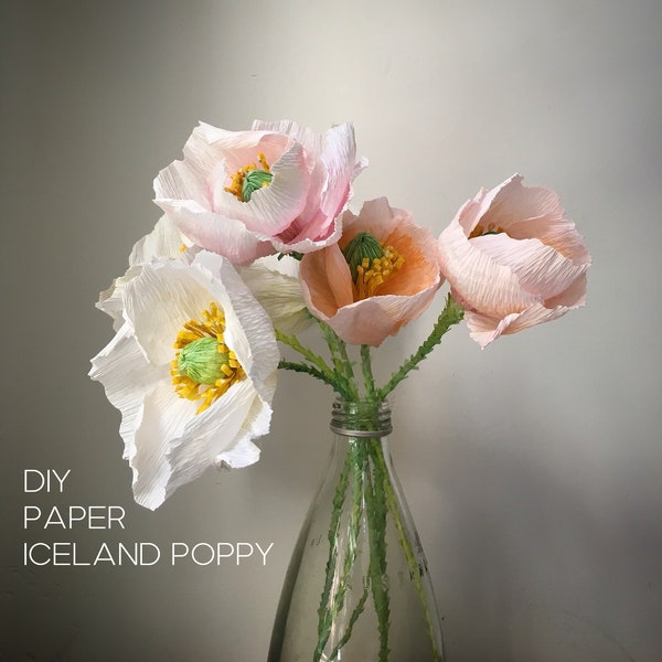 Crepe paper Iceland poppy tutorial, Romantic home decoration - papercraft gift for her, DIY home styling idea