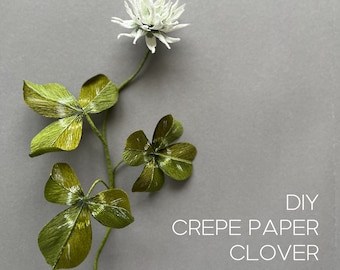 Crepe paper Clover flower tutorial for beginners, DIY Clover printable templates and assembly instructions