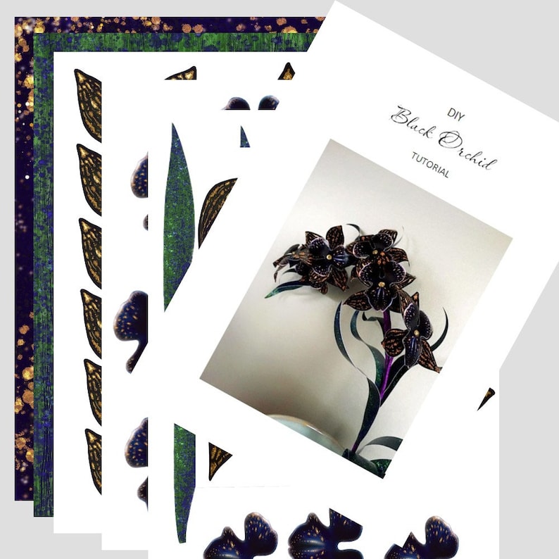 DIY paper Black orchid - digital kit with printable templates and instructions