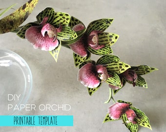 Paper Orchid printable tutorial and templates, DIY flower decoration, Digital craft set