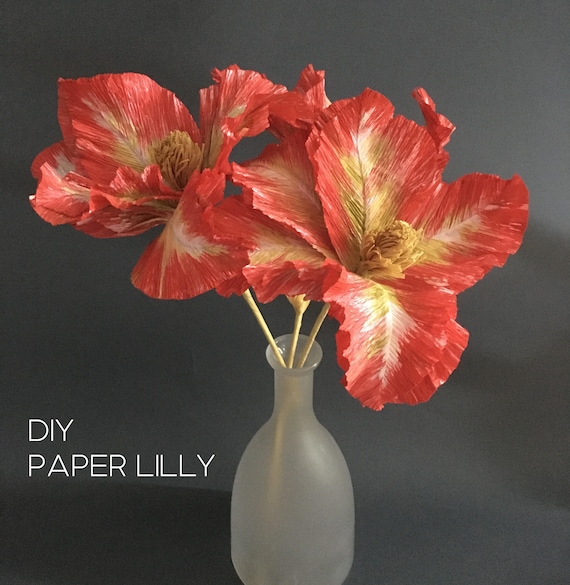 Crepe paper Lily printable tutorial, DIY flower step by step easy lesson