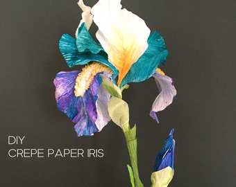 ThePaperHeart DIY crepe paper Iris flower - tutorial + SVG templates, Floral gift for home decoration