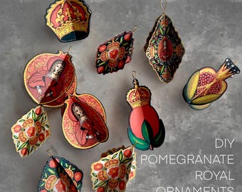 3D paper Tudor ornaments Catherine of Aragon Royal Pomegranate bauble home decor Cricut files PDF Assembly instructions