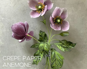 Crepe paper Anemone flowers - tutorial + templates, Book inspired flower project, Floral gift idea